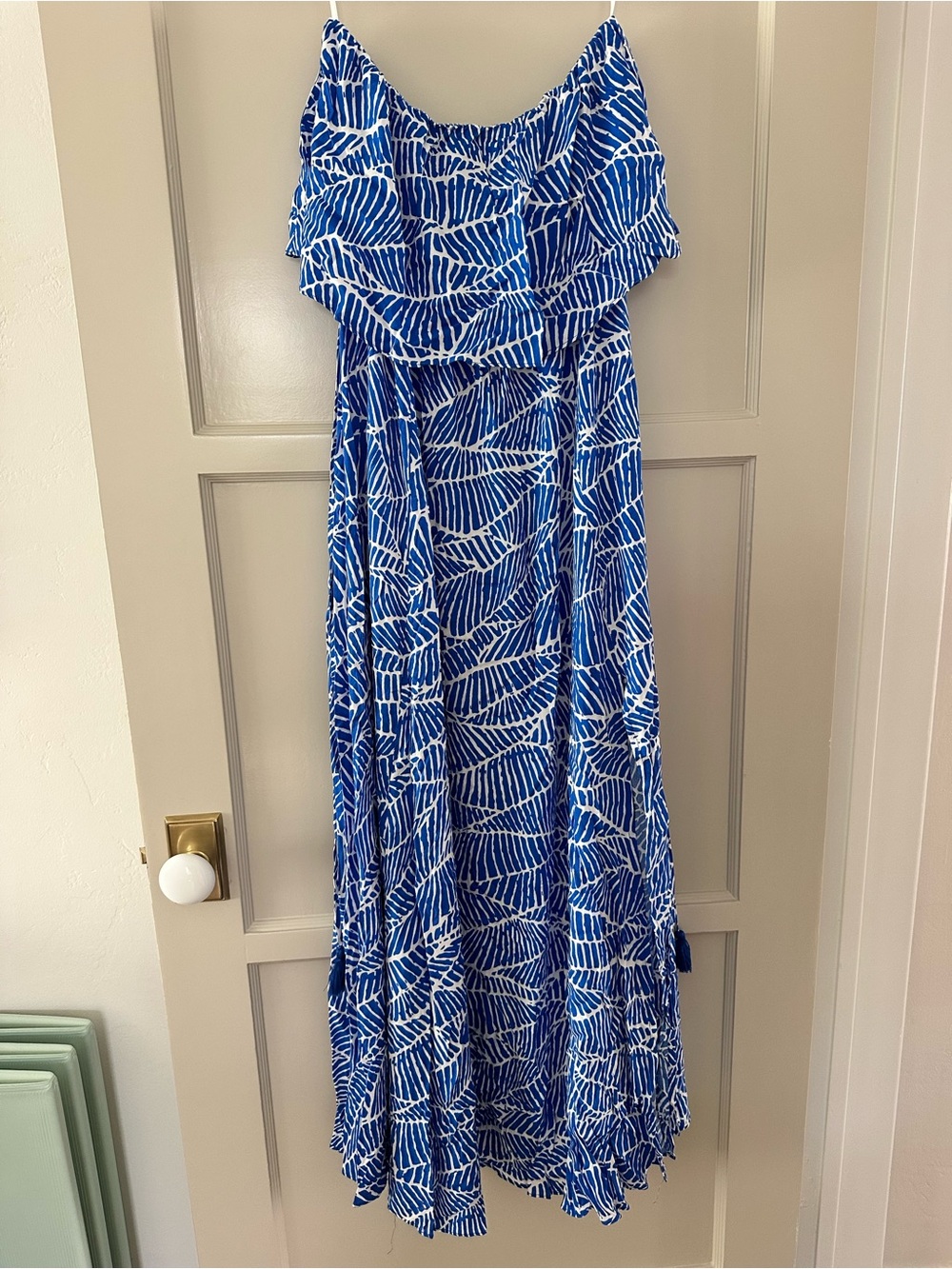 Aakaa Royal Blue and White Printed Maxi Dress